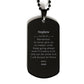 Inspirational black dog tag necklace gift for nephew, stainless steel motivational keepsake.