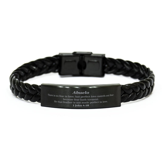 abuelo braided leather bracelet perfect love casteth out fear inspirational gift for grandfather on birthday christmas and holidays confidence and hope engraved jewelry for abuelo unique graduation or veterans day present for grandpa