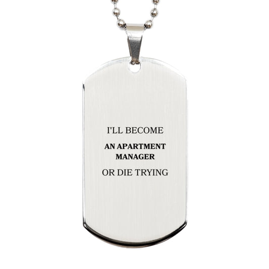 apartment manager engraved silver dog tag ill never give up on becoming apartment manager inspirational graduation gift for future apartment manager