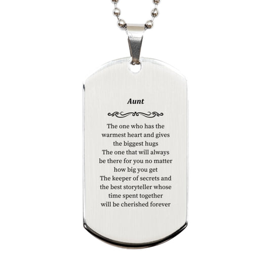 aunt engraved silver dog tag the warmest heart and cherished memories for birthday christmas and graduation gifts