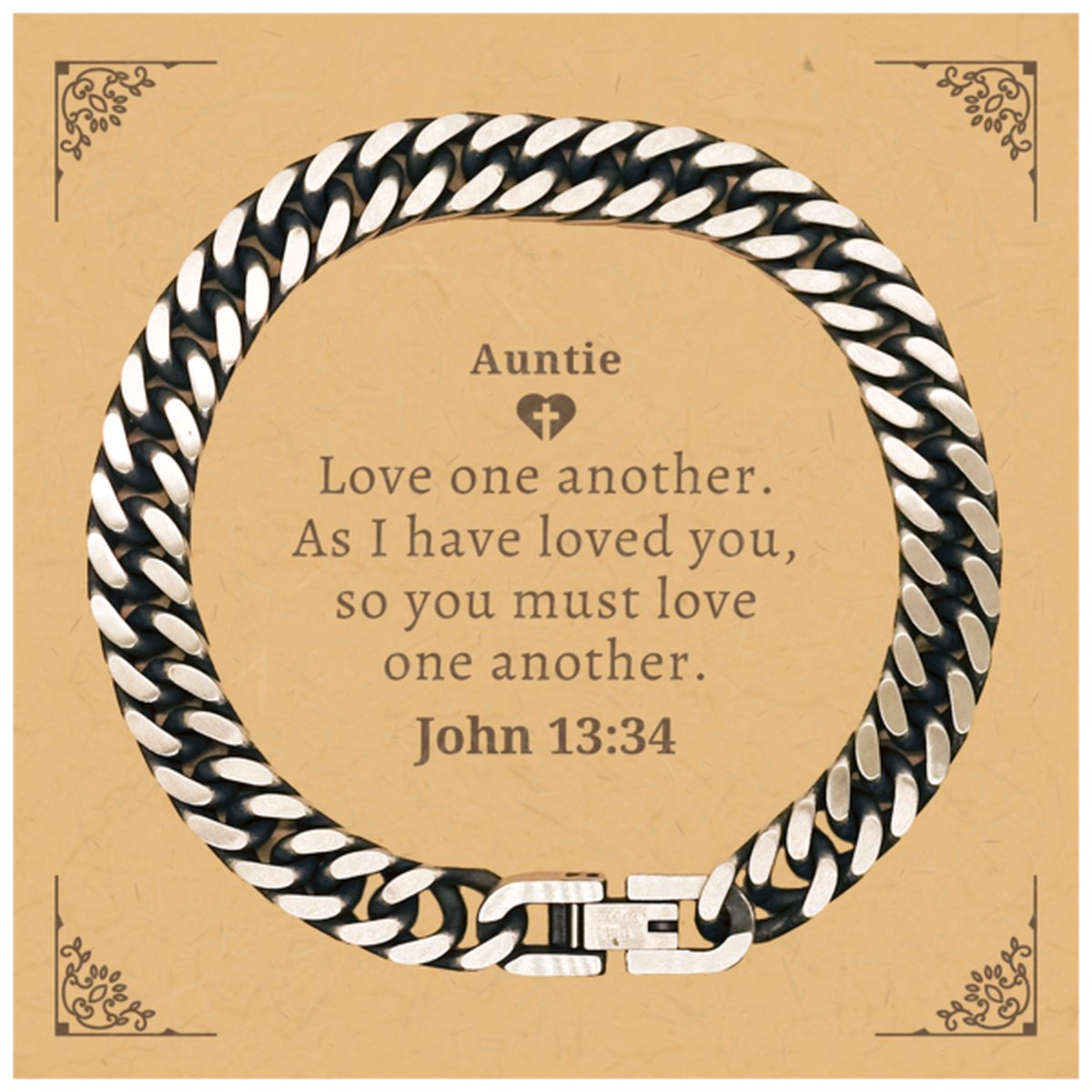 auntie cuban link chain bracelet love one another engraved inspirational gift for her birthday and christmas