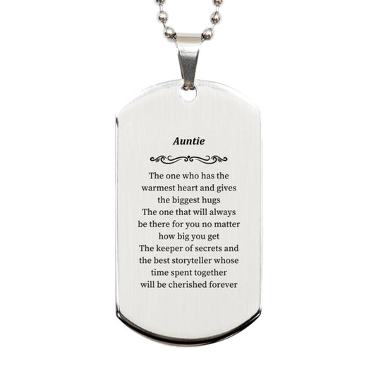 auntie dog tag engraved with warm heart and cherished memories for birthday and christmas gifts