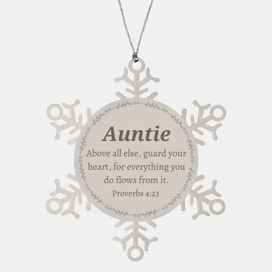 auntie snowflake ornament engraved proverbs 4 23 christmas gift for auntie to guard heart and inspire hope