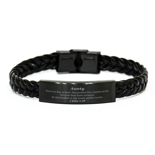 aunty braided leather bracelet perfect love casteth out fear inspirational gift for aunty mothers day birthday christmas holidays