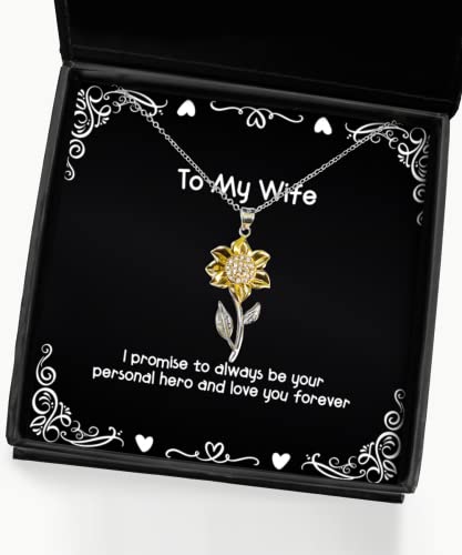 beautiful wife i promise to always be your personal hero and love you forever wife sunflower pendant necklace from husband