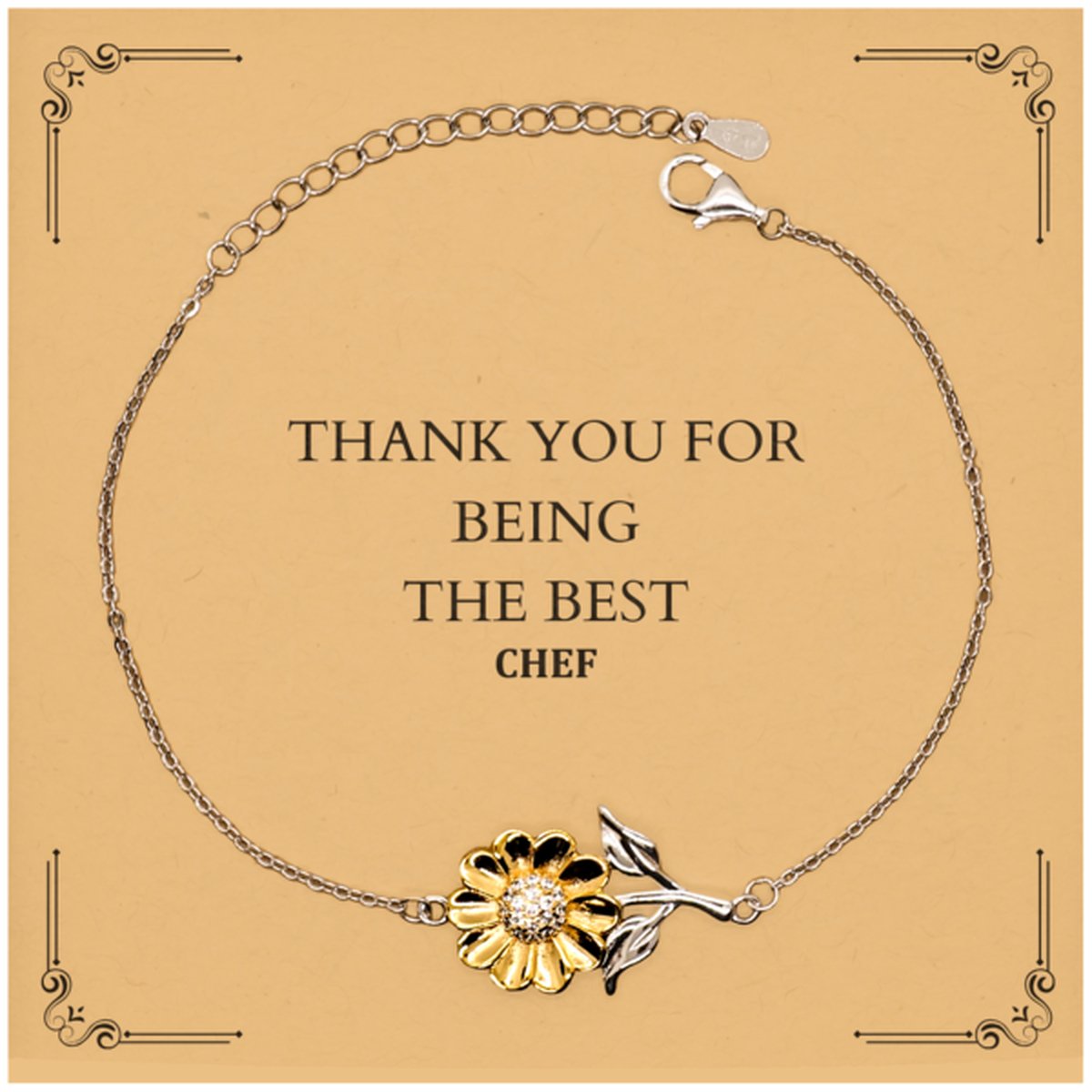 best chef engraved sunflower bracelet with inspirational message for kitchen enthusiasts on holidays and special occasions