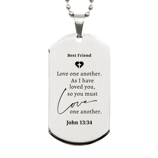 best friend silver dog tag engraved love one another gift for birthday and graduation