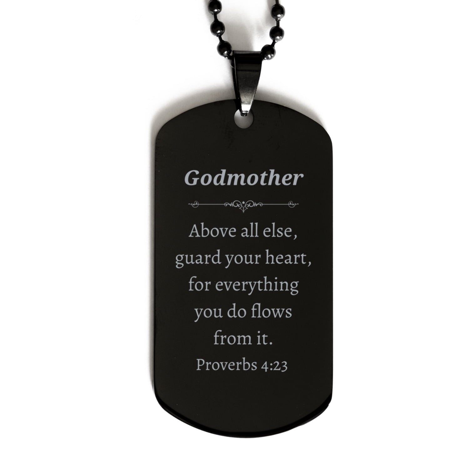 black dog tag godmother inspirational engraved jewelry for women proverbs 4 23 keychain charm gift for baptism birthday christmas graduation and veterans day