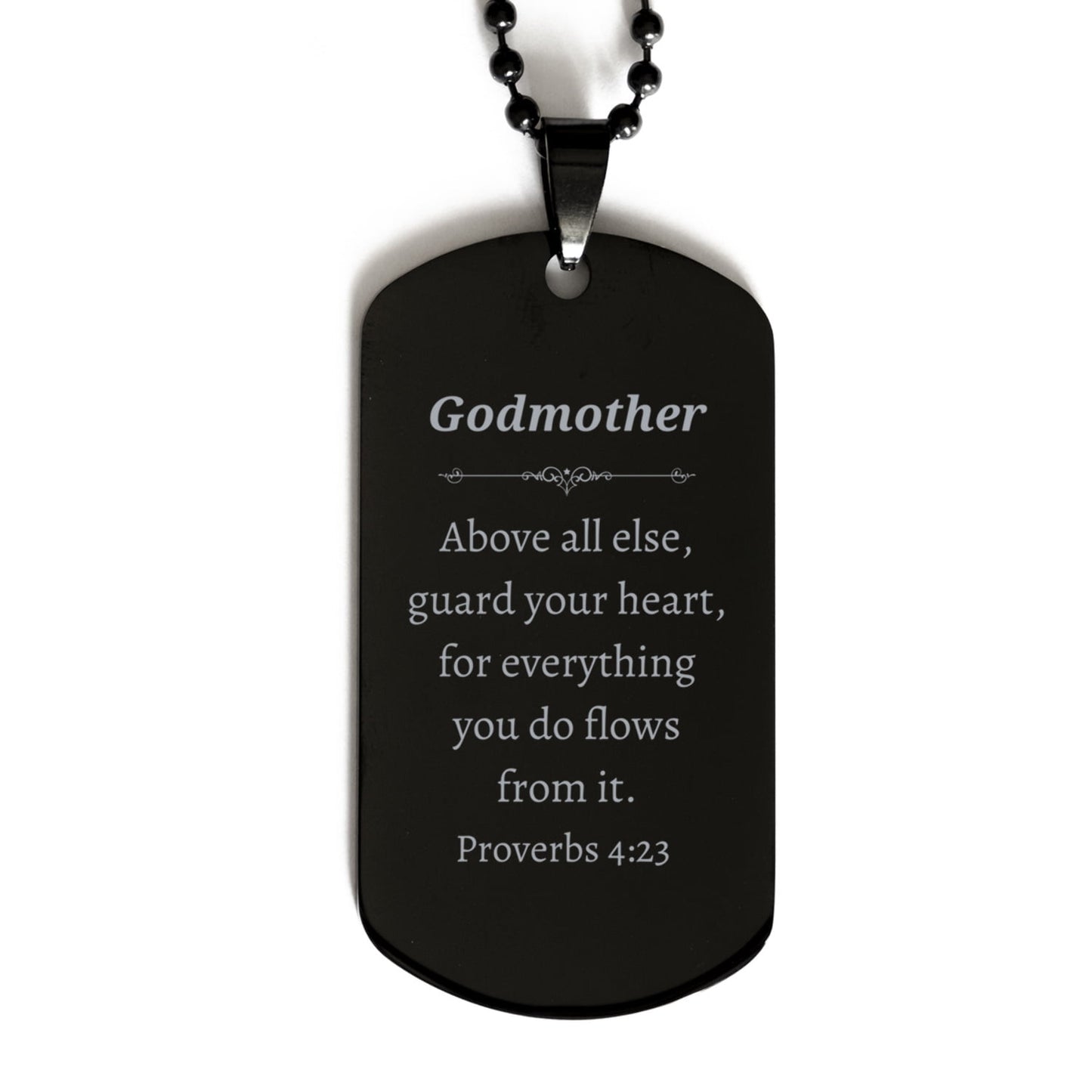 black dog tag godmother inspirational engraved jewelry for women proverbs 4 23 keychain charm gift for baptism birthday christmas graduation and veterans day