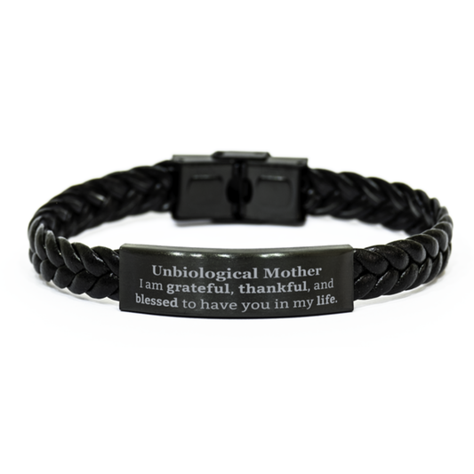 unbiological mother appreciation gifts i am grateful thankful and blessed thank you braided leather bracelet for unbiological mother birthday inspiration gifts for unbiological mother