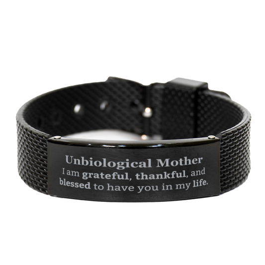 unbiological mother appreciation gifts i am grateful thankful and blessed thank you black shark mesh bracelet for unbiological mother birthday inspiration gifts for unbiological mother