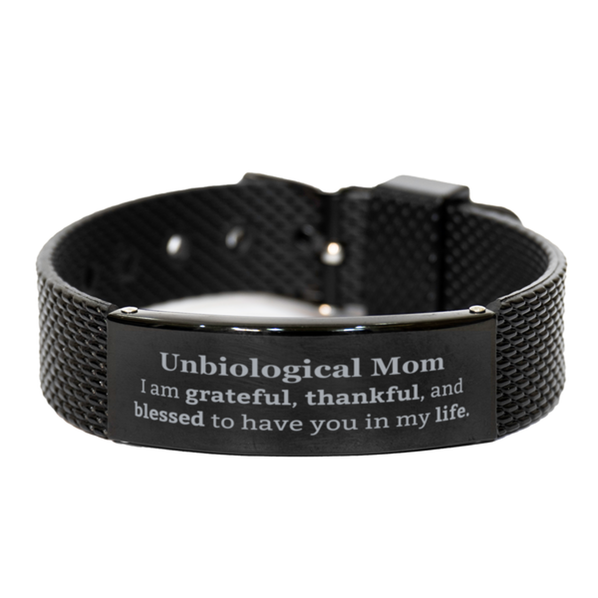 unbiological mom appreciation gifts i am grateful thankful and blessed thank you black shark mesh bracelet for unbiological mom birthday inspiration gifts for unbiological mom