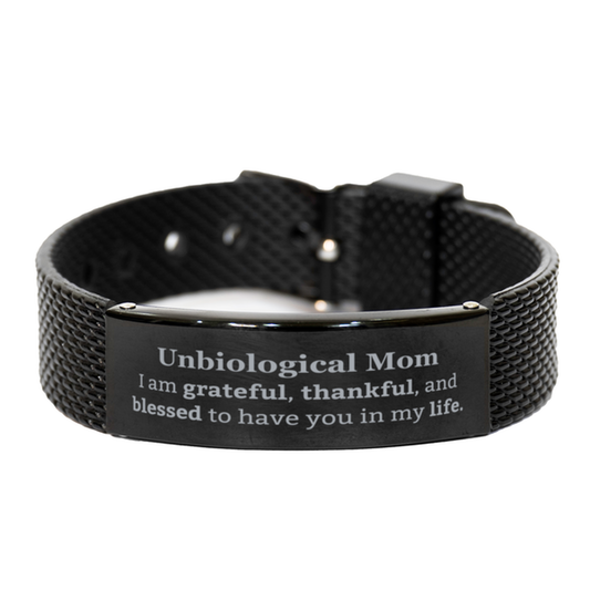 unbiological mom appreciation gifts i am grateful thankful and blessed thank you black shark mesh bracelet for unbiological mom birthday inspiration gifts for unbiological mom