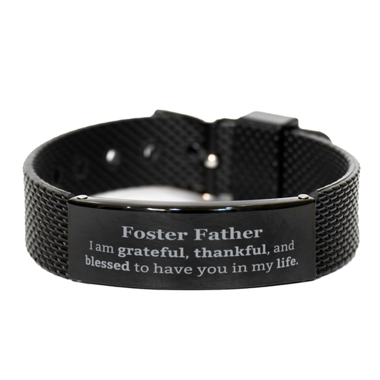foster father appreciation gifts i am grateful thankful and blessed thank you black shark mesh bracelet for foster father birthday inspiration gifts for foster father