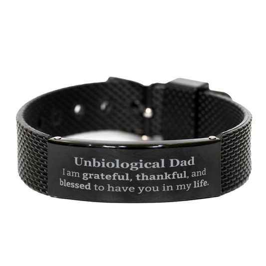 unbiological dad appreciation gifts i am grateful thankful and blessed thank you black shark mesh bracelet for unbiological dad birthday inspiration gifts for unbiological dad