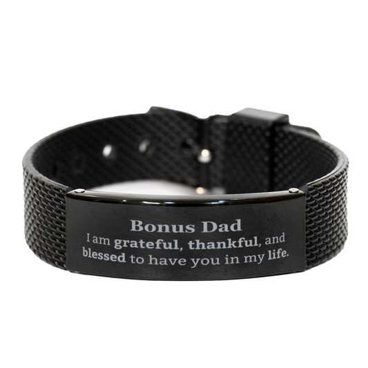 bonus dad appreciation gifts i am grateful thankful and blessed thank you black shark mesh bracelet for bonus dad birthday inspiration gifts for bonus dad