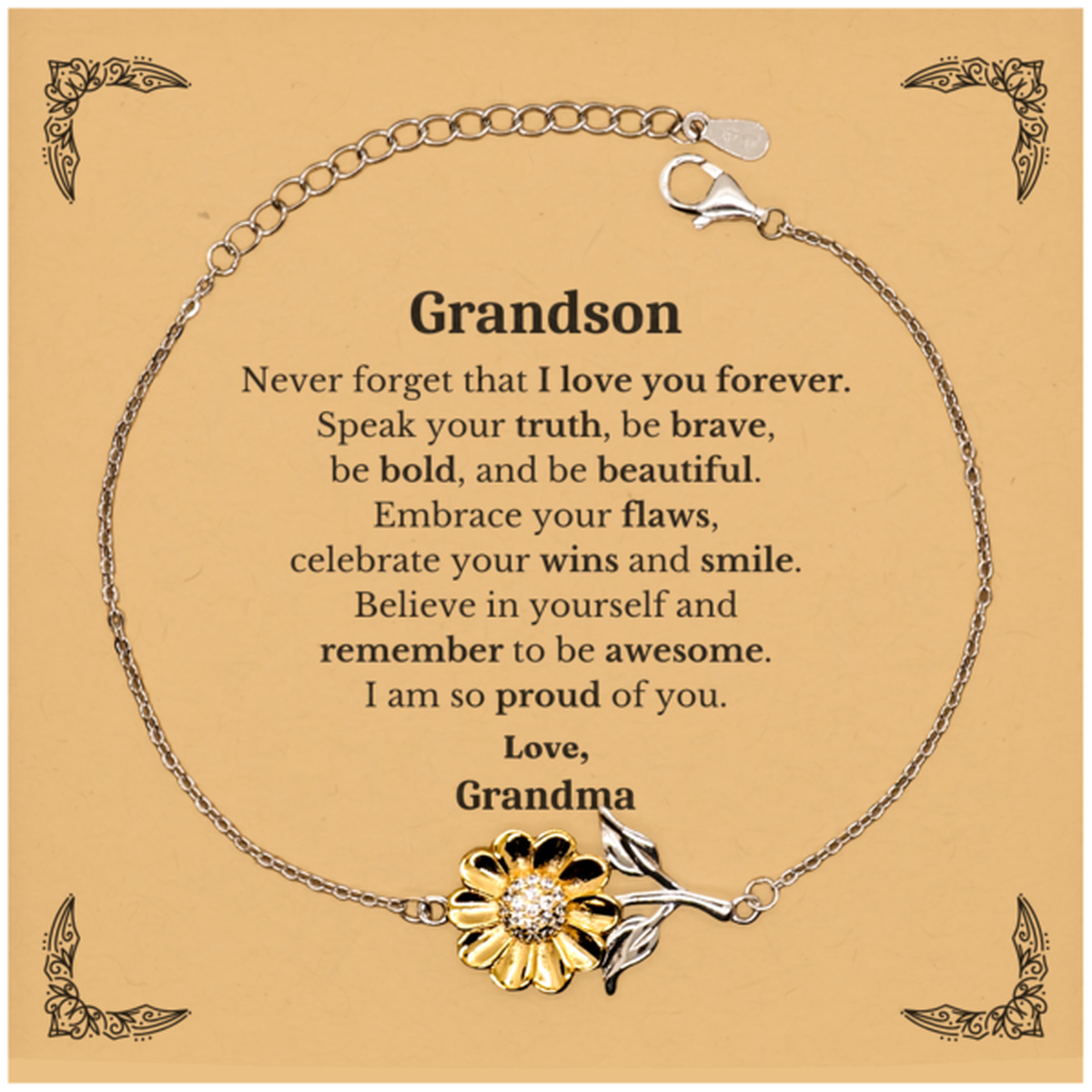 grandson sunflower bracelet never forget that i love you forever inspirational grandson birthday unique gifts from grandma
