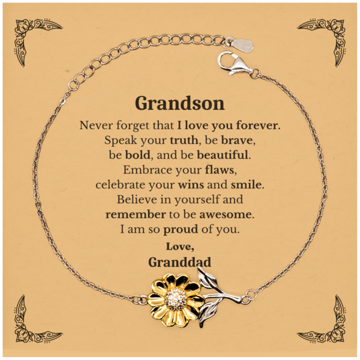 grandson sunflower bracelet never forget that i love you forever inspirational grandson birthday unique gifts from granddad