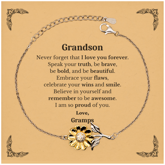 grandson sunflower bracelet never forget that i love you forever inspirational grandson birthday unique gifts from gramps