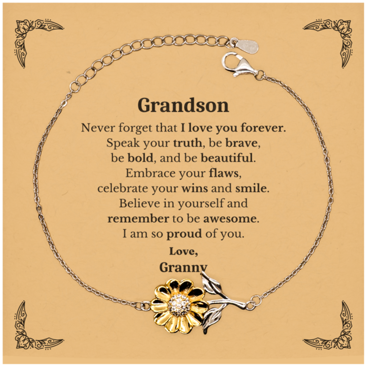 grandson sunflower bracelet never forget that i love you forever inspirational grandson birthday unique gifts from granny