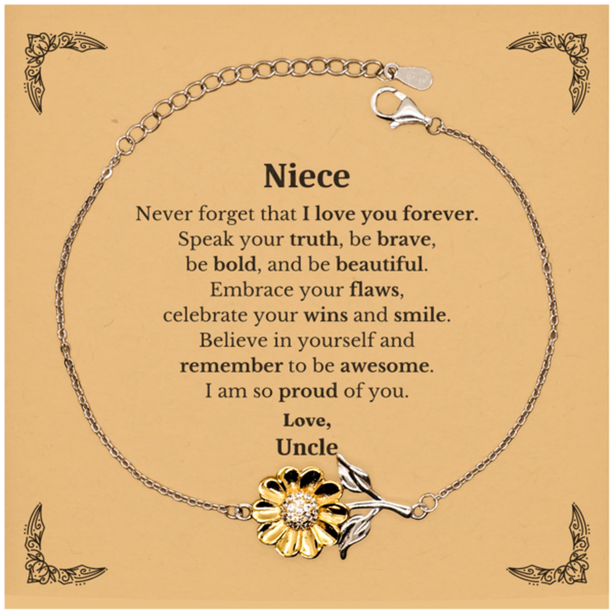 niece sunflower bracelet never forget that i love you forever inspirational niece birthday unique gifts from uncle