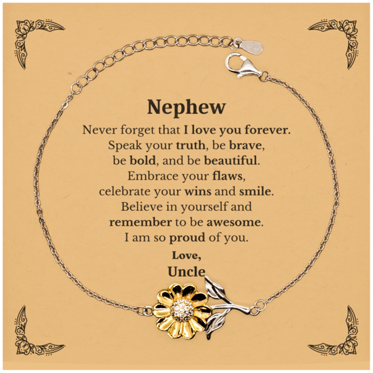 nephew sunflower bracelet never forget that i love you forever inspirational nephew birthday unique gifts from uncle