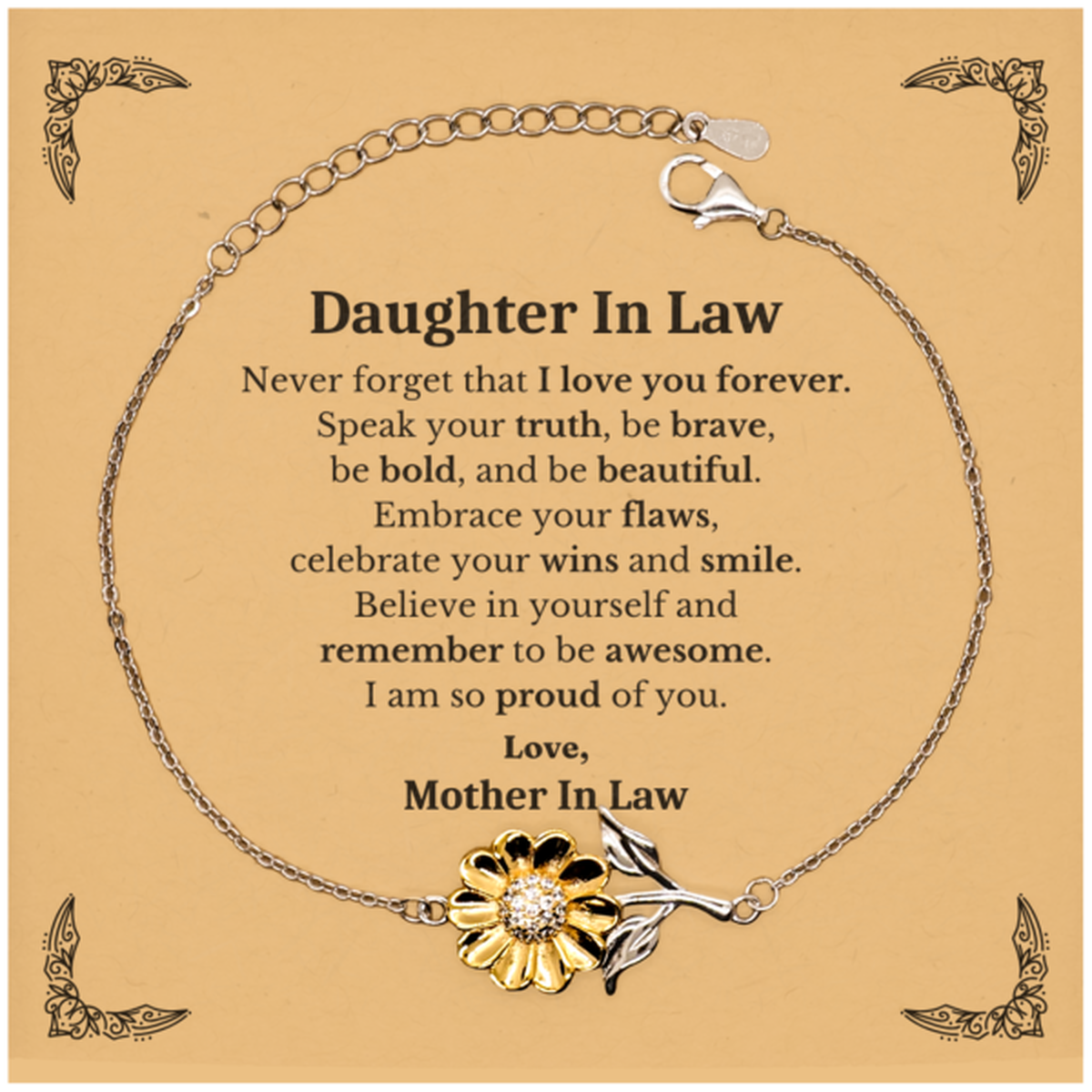 daughter in law sunflower bracelet never forget that i love you forever inspirational daughter in law birthday unique gifts from mother in law