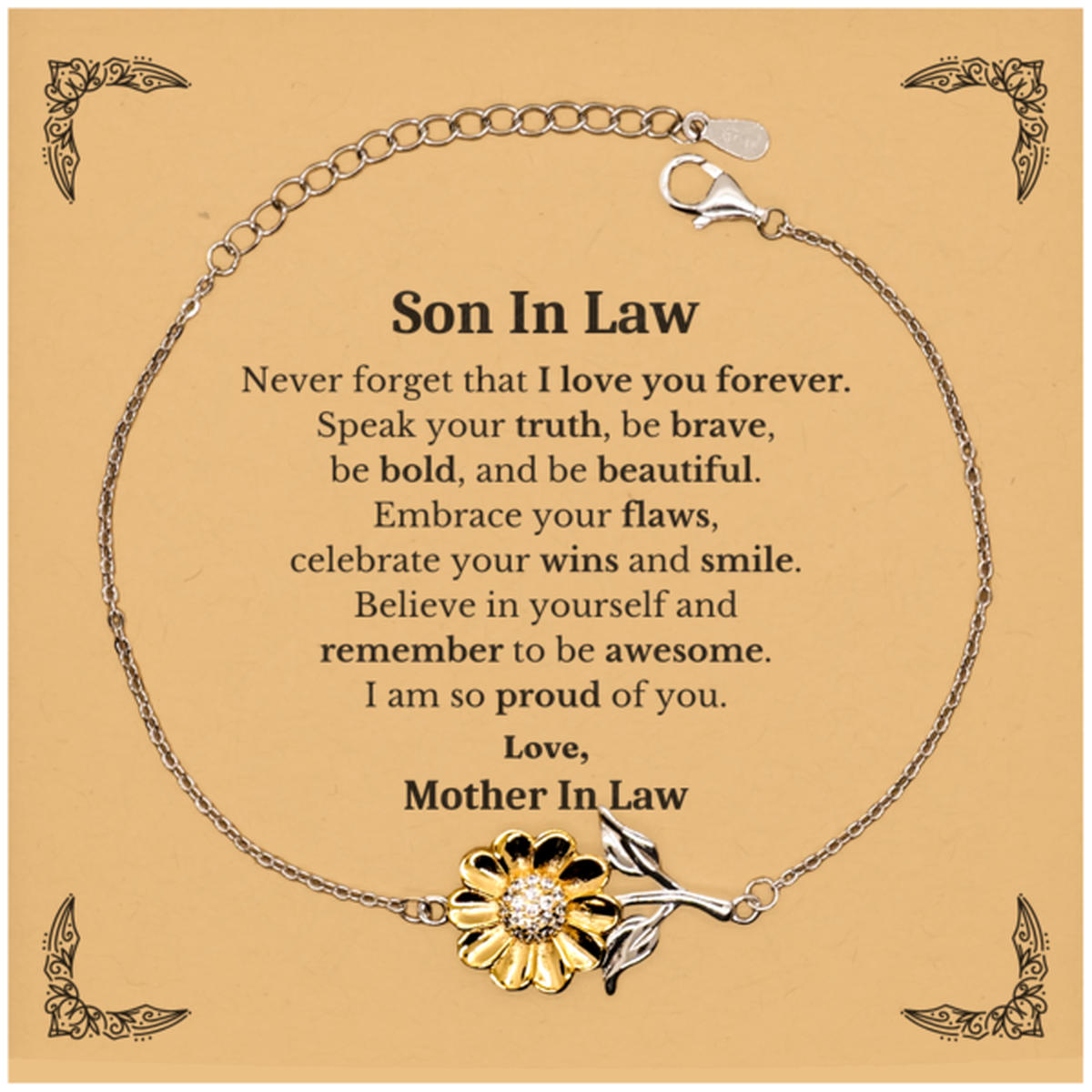 son in law sunflower bracelet never forget that i love you forever inspirational son in law birthday unique gifts from mother in law