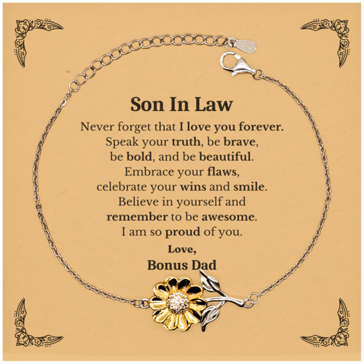 son in law sunflower bracelet never forget that i love you forever inspirational son in law birthday unique gifts from bonus dad