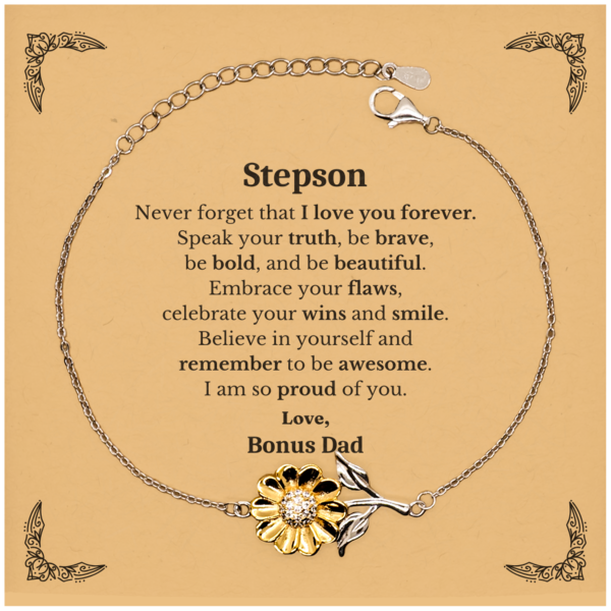 stepson sunflower bracelet never forget that i love you forever inspirational stepson birthday unique gifts from bonus dad