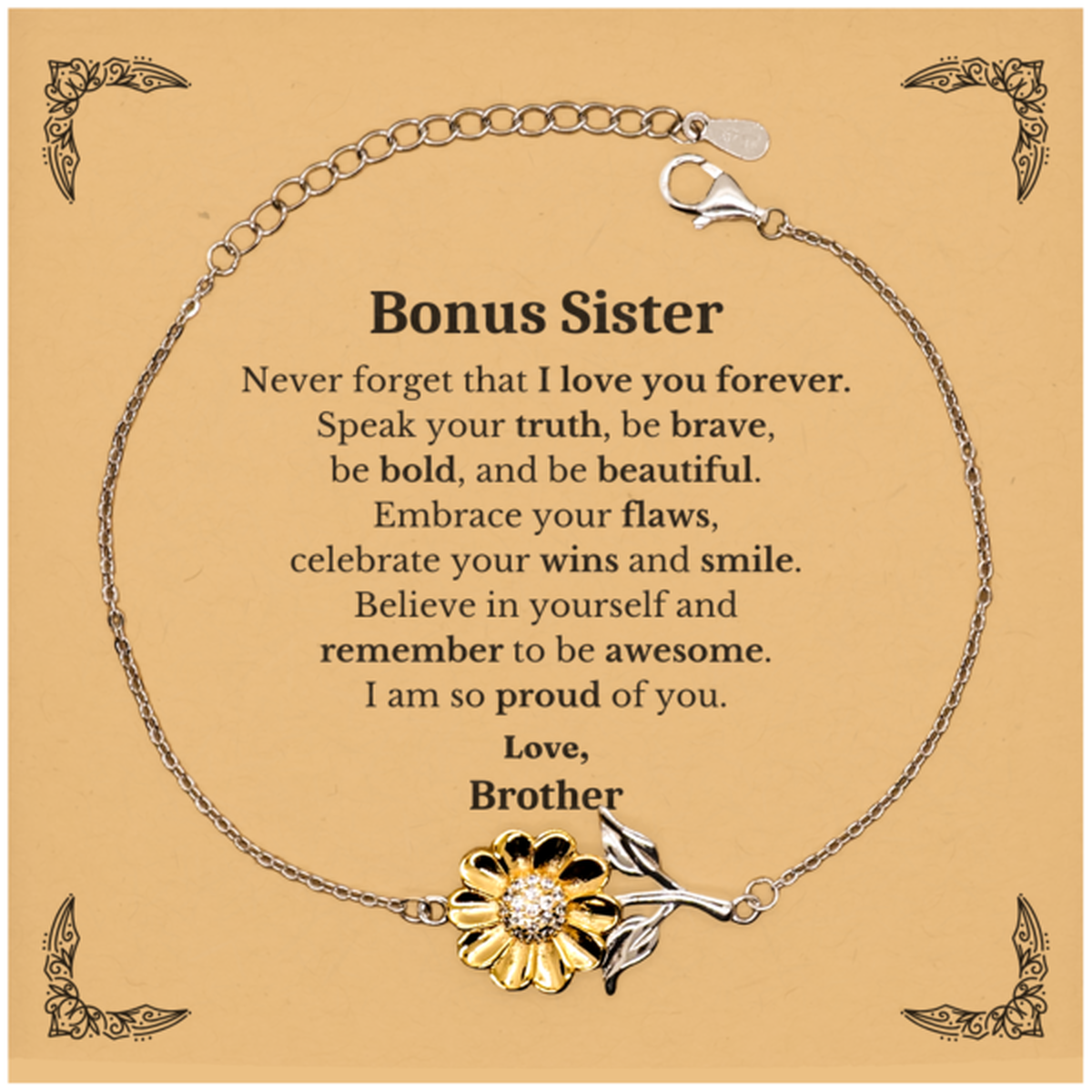 bonus sister sunflower bracelet never forget that i love you forever inspirational bonus sister birthday unique gifts from brother