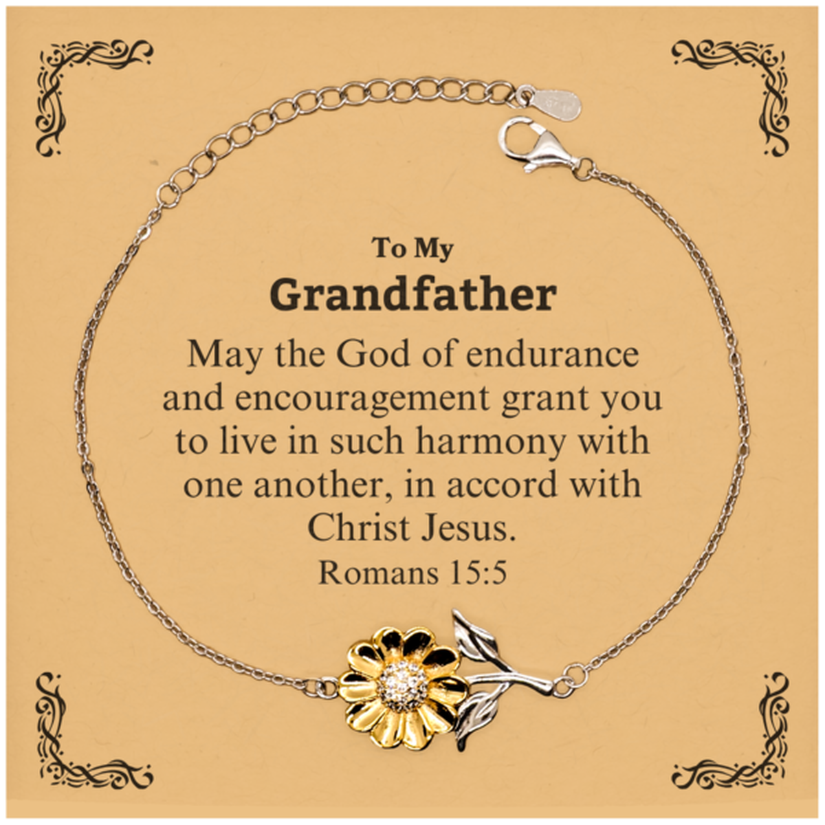 to my grandfather gifts may the god of endurance bible verse scripture sunflower bracelet birthday confirmation gifts for grandfather