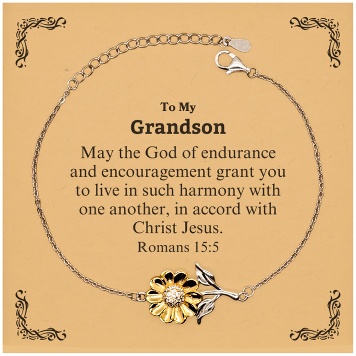 to my grandson gifts may the god of endurance bible verse scripture sunflower bracelet birthday confirmation gifts for grandson