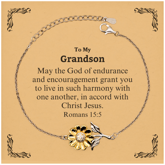 to my grandson gifts may the god of endurance bible verse scripture sunflower bracelet birthday confirmation gifts for grandson