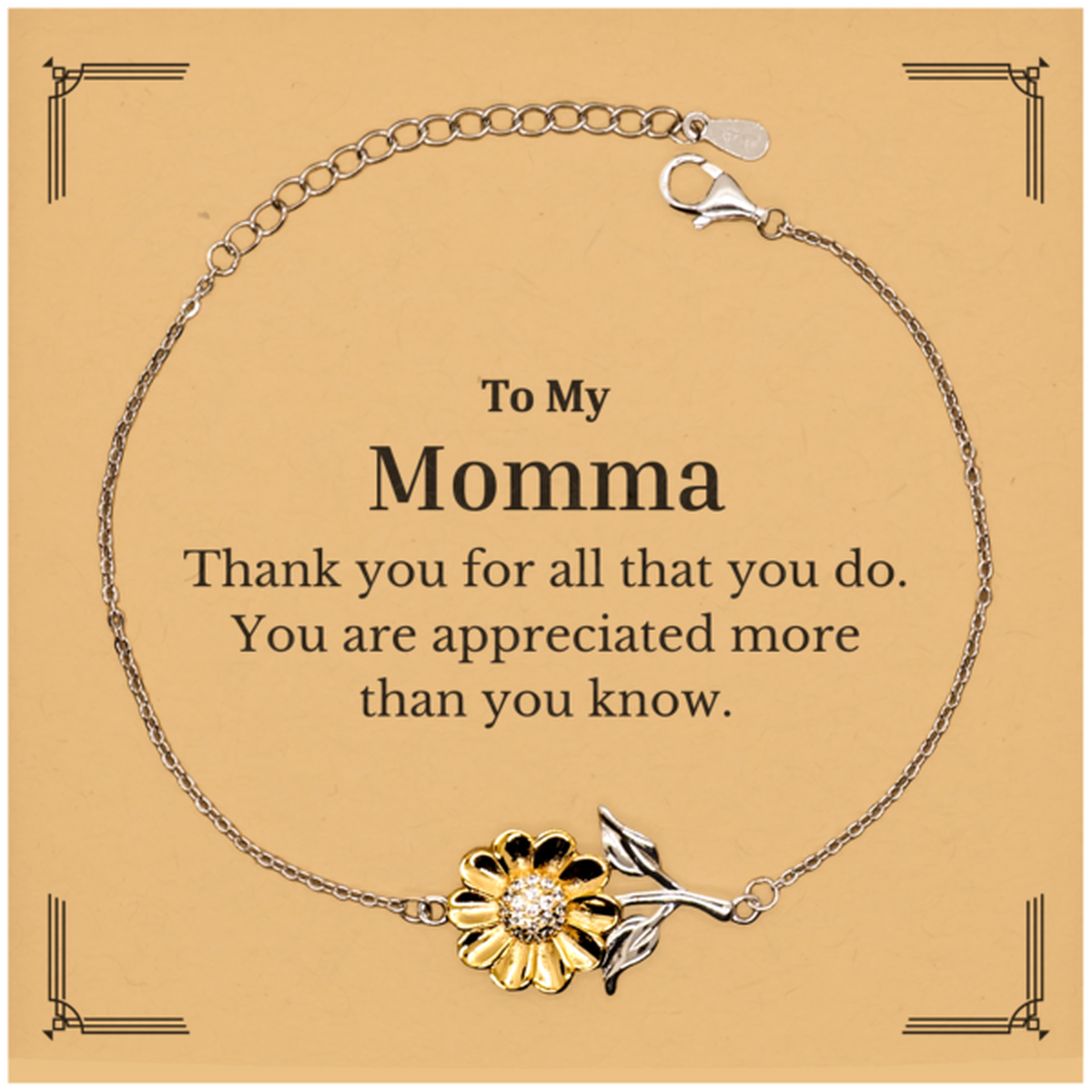 to my momma thank you gifts you are appreciated more than you know appreciation sunflower bracelet for momma birthday unique gifts for momma