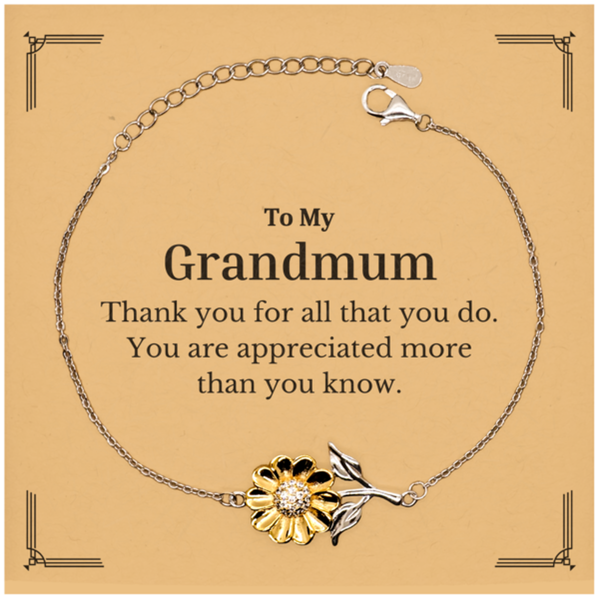 to my grandmum thank you gifts you are appreciated more than you know appreciation sunflower bracelet for grandmum birthday unique gifts for grandmum