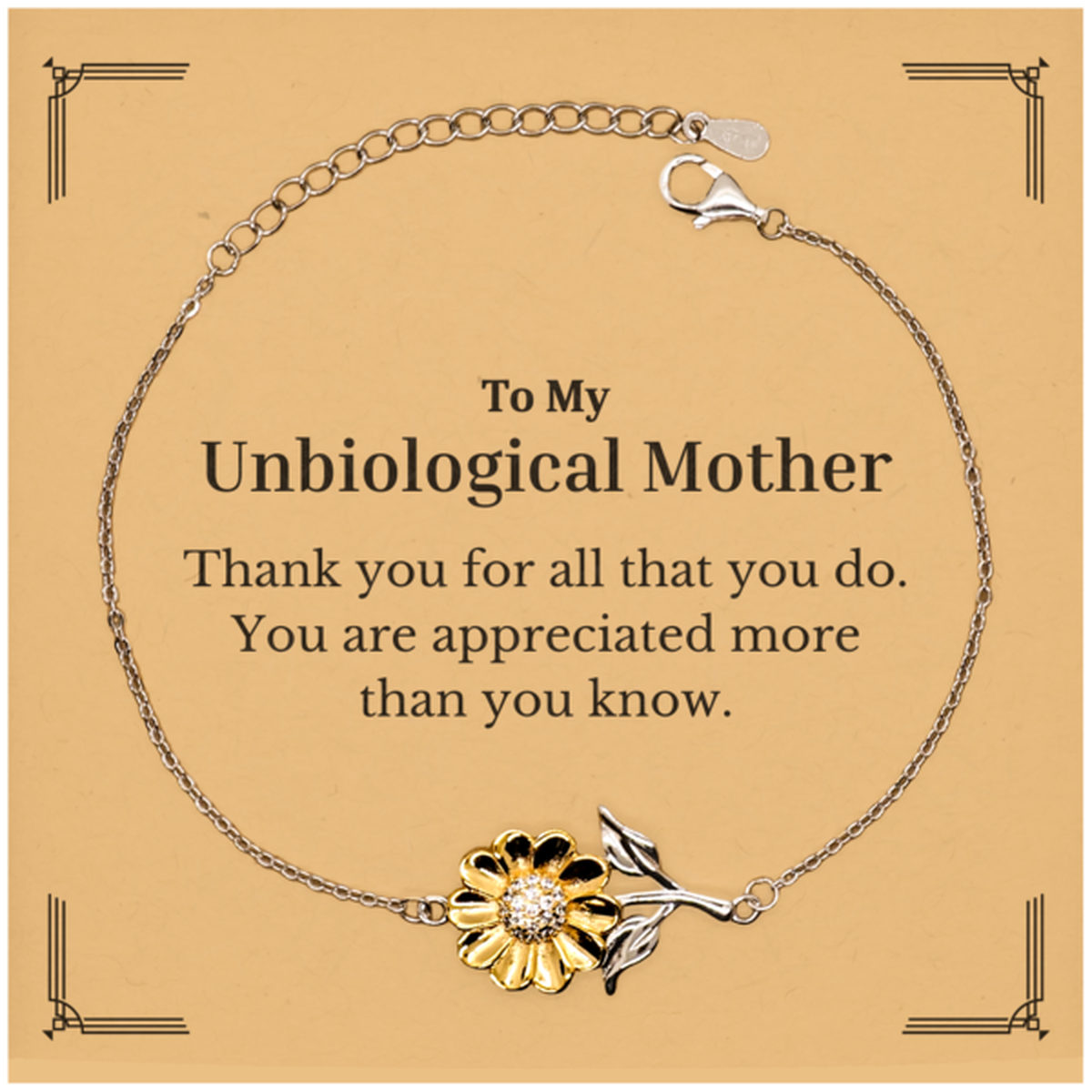 to my unbiological mother thank you gifts you are appreciated more than you know appreciation sunflower bracelet for unbiological mother birthday unique gifts for unbiological mother