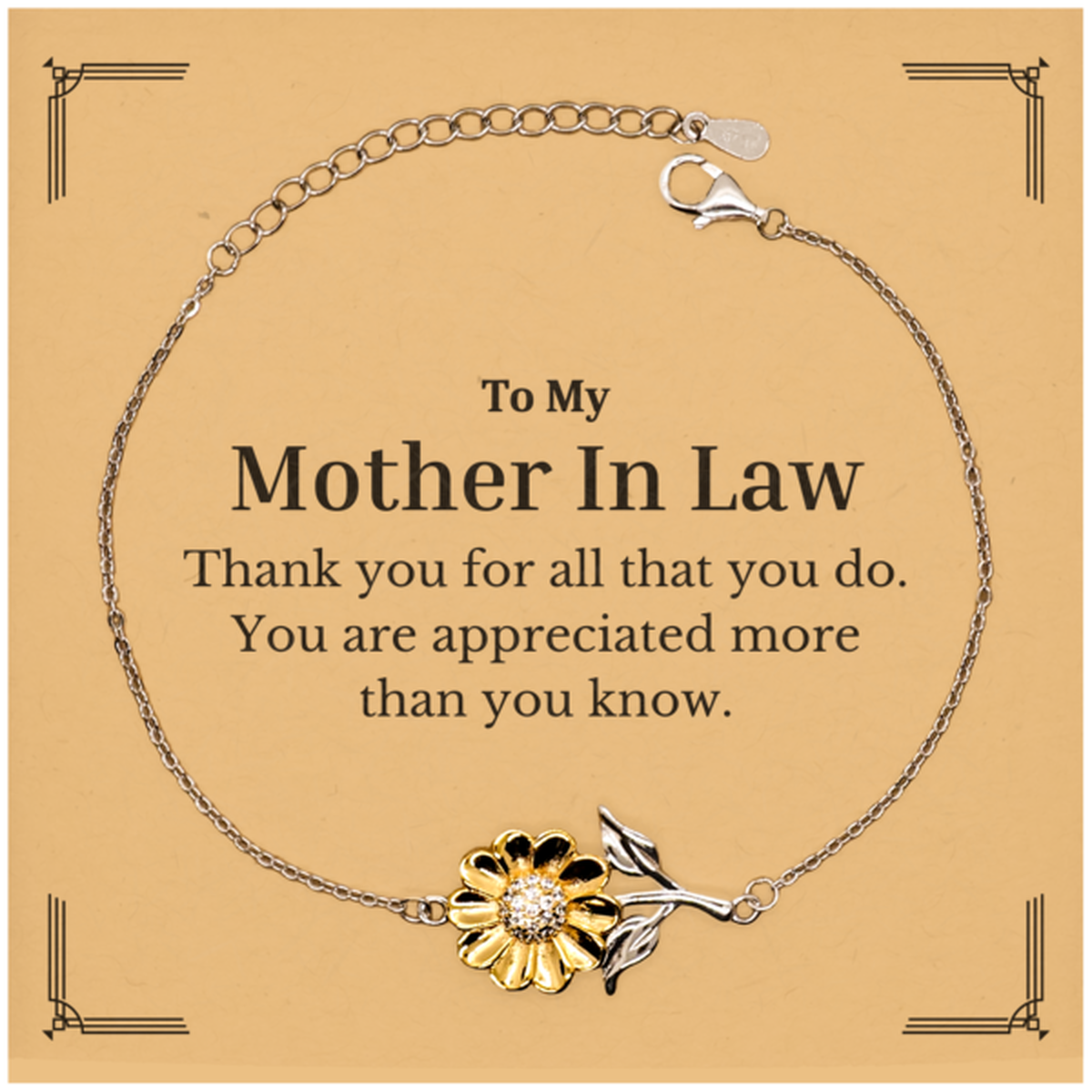 to my mother in law thank you gifts you are appreciated more than you know appreciation sunflower bracelet for mother in law birthday unique gifts for mother in law