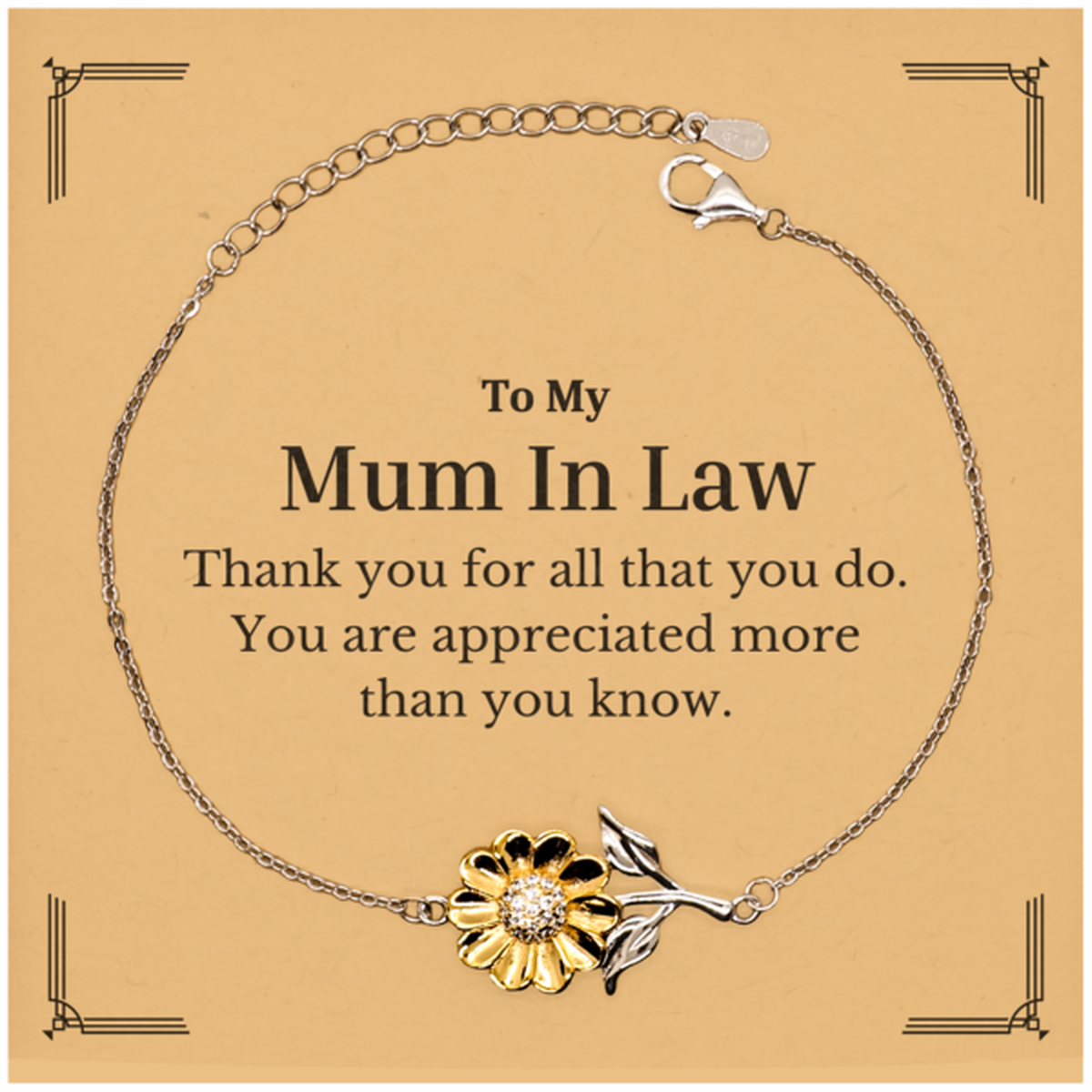 to my mum in law thank you gifts you are appreciated more than you know appreciation sunflower bracelet for mum in law birthday unique gifts for mum in law