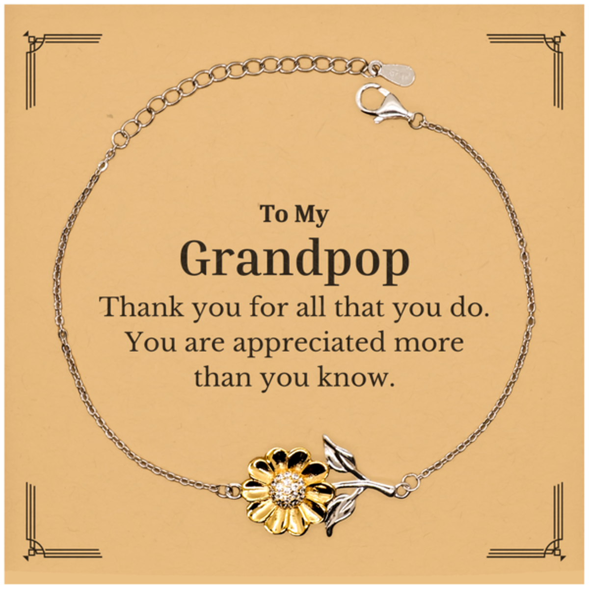 to my grandpop thank you gifts you are appreciated more than you know appreciation sunflower bracelet for grandpop birthday unique gifts for grandpop