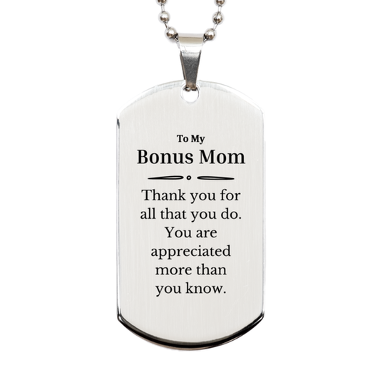 to my bonus mom thank you gifts you are appreciated more than you know appreciation silver dog tag for bonus mom birthday unique gifts for bonus mom