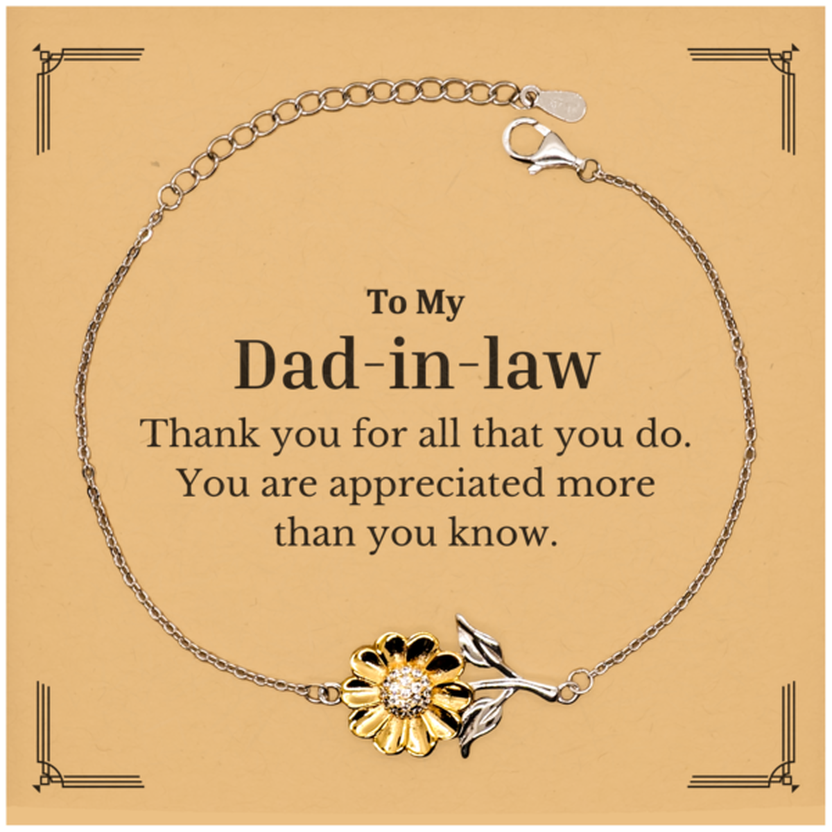 to my dad in law thank you gifts you are appreciated more than you know appreciation sunflower bracelet for dad in law birthday unique gifts for dad in law