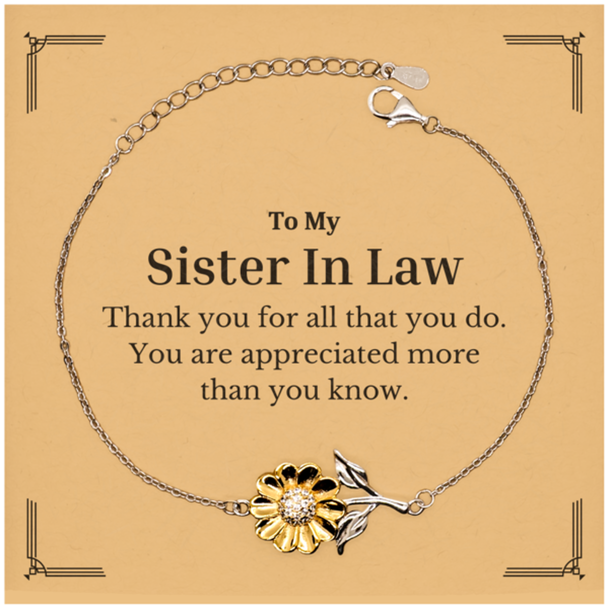 to my sister in law thank you gifts you are appreciated more than you know appreciation sunflower bracelet for sister in law birthday unique gifts for sister in law