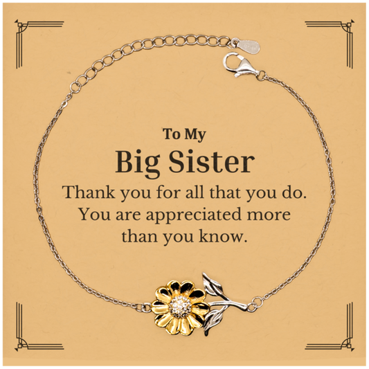 to my big sister thank you gifts you are appreciated more than you know appreciation sunflower bracelet for big sister birthday unique gifts for big sister