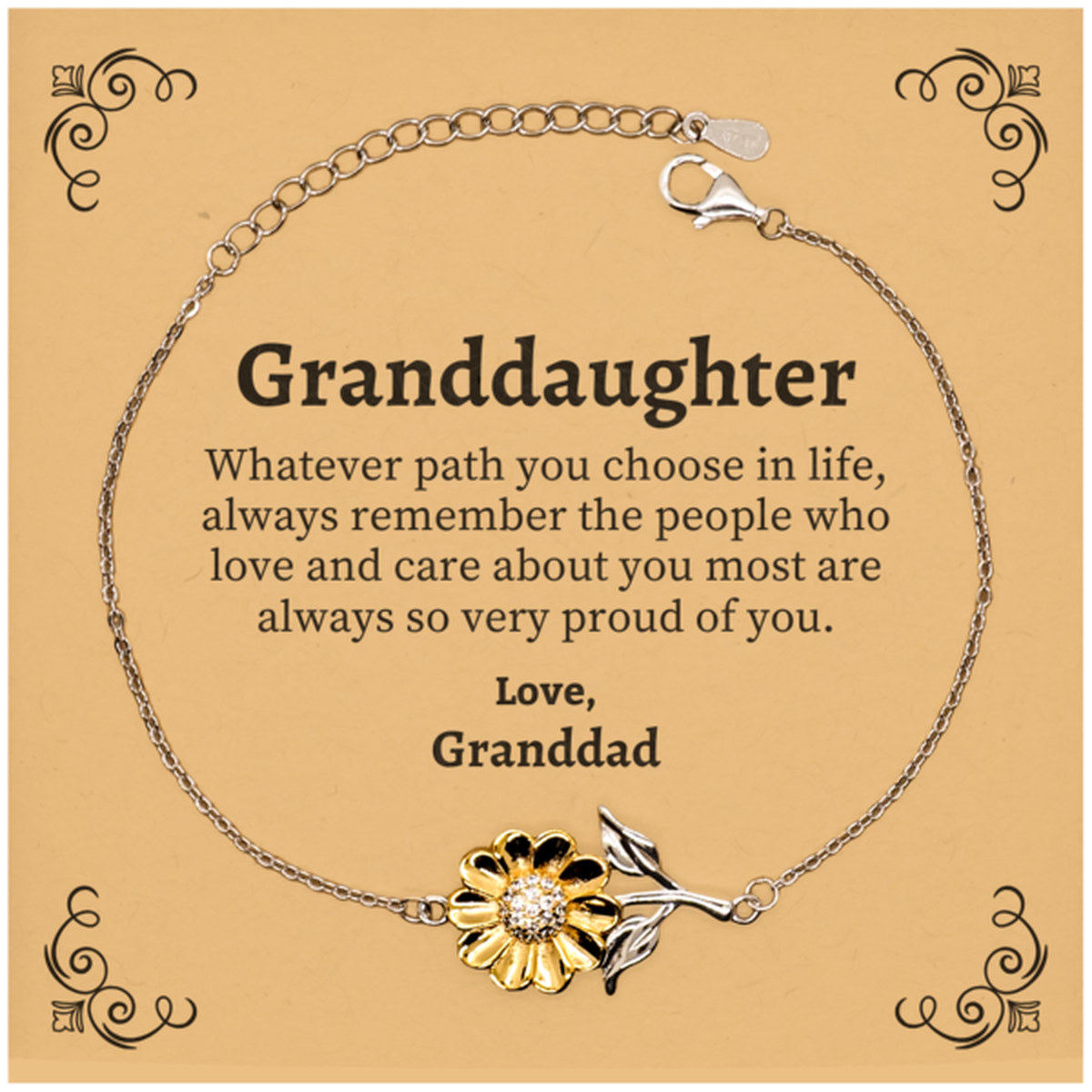 granddaughter sunflower bracelet always so very proud of you inspirational granddaughter birthday supporting gifts from granddad