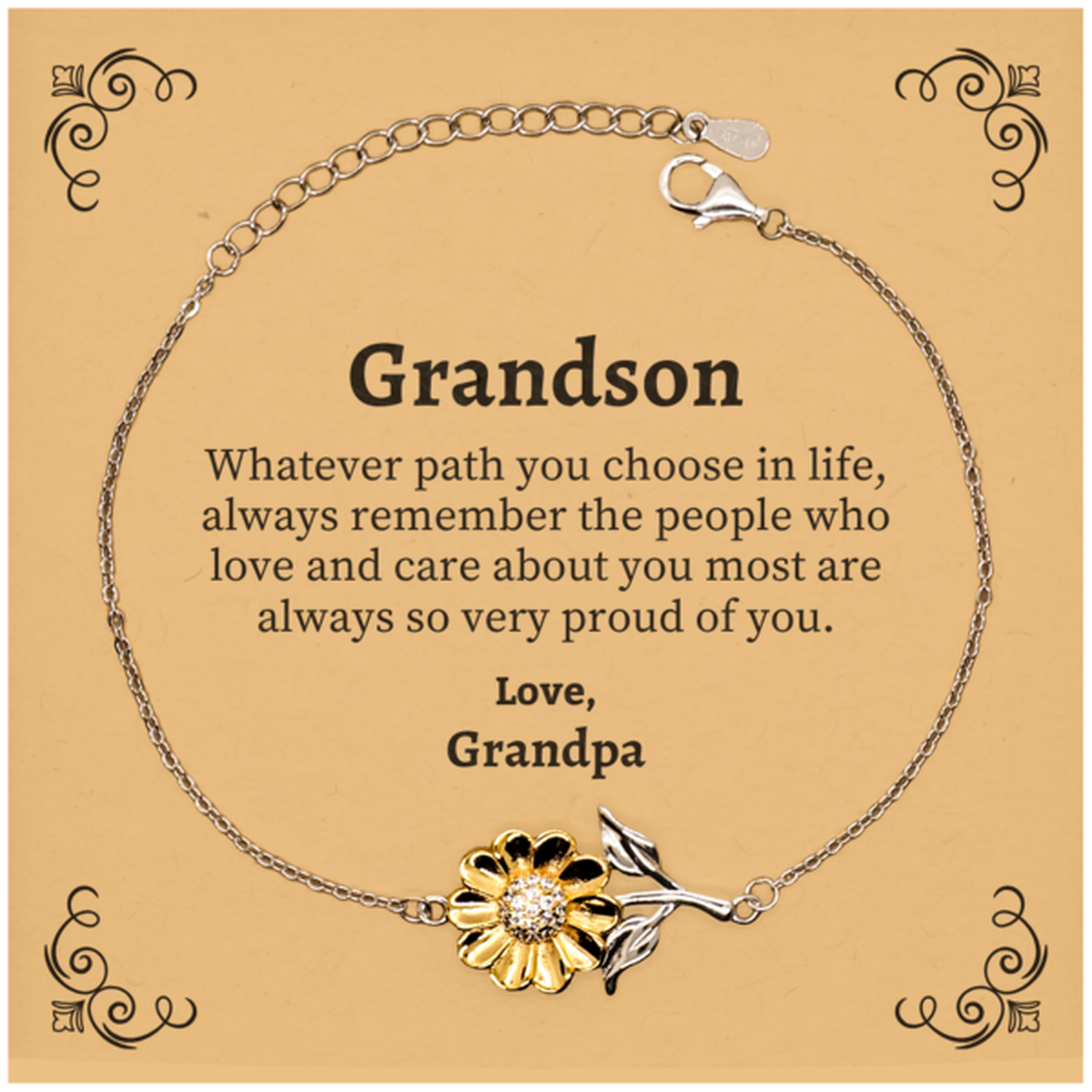 grandson sunflower bracelet always so very proud of you inspirational grandson birthday supporting gifts from grandpa