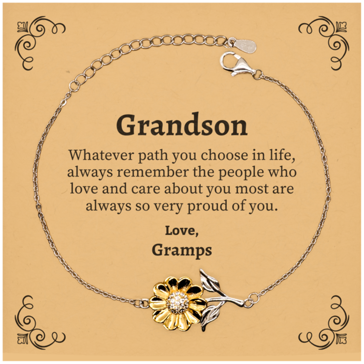grandson sunflower bracelet always so very proud of you inspirational grandson birthday supporting gifts from gramps