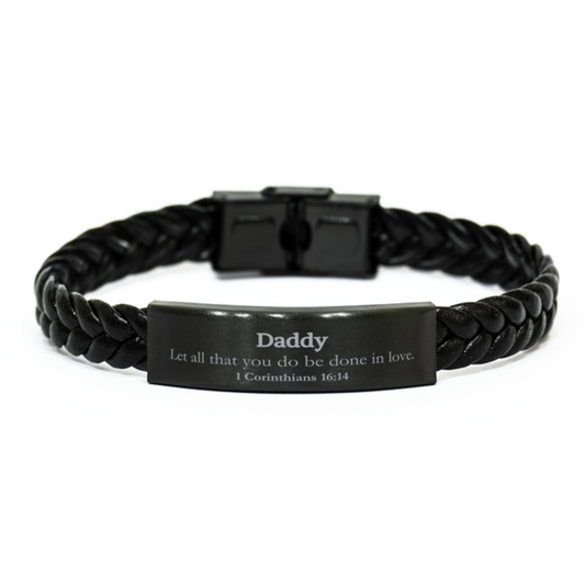 christian daddy gifts let all that you do be done in love bible verse scripture braided leather bracelet baptism confirmation gifts for daddy