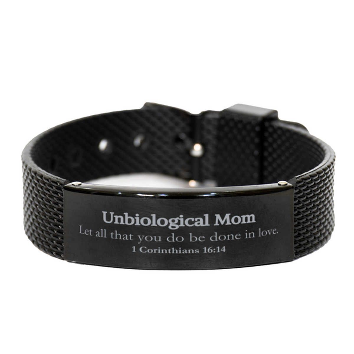 christian unbiological mom gifts let all that you do be done in love bible verse scripture black shark mesh bracelet baptism confirmation gifts for unbiological mom