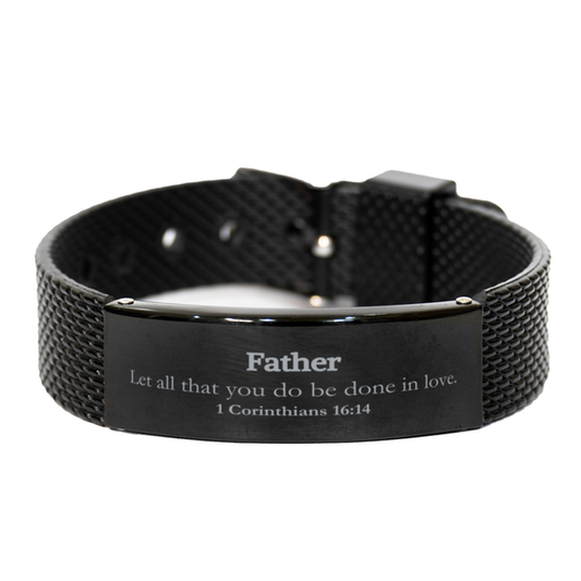christian father gifts let all that you do be done in love bible verse scripture black shark mesh bracelet baptism confirmation gifts for father